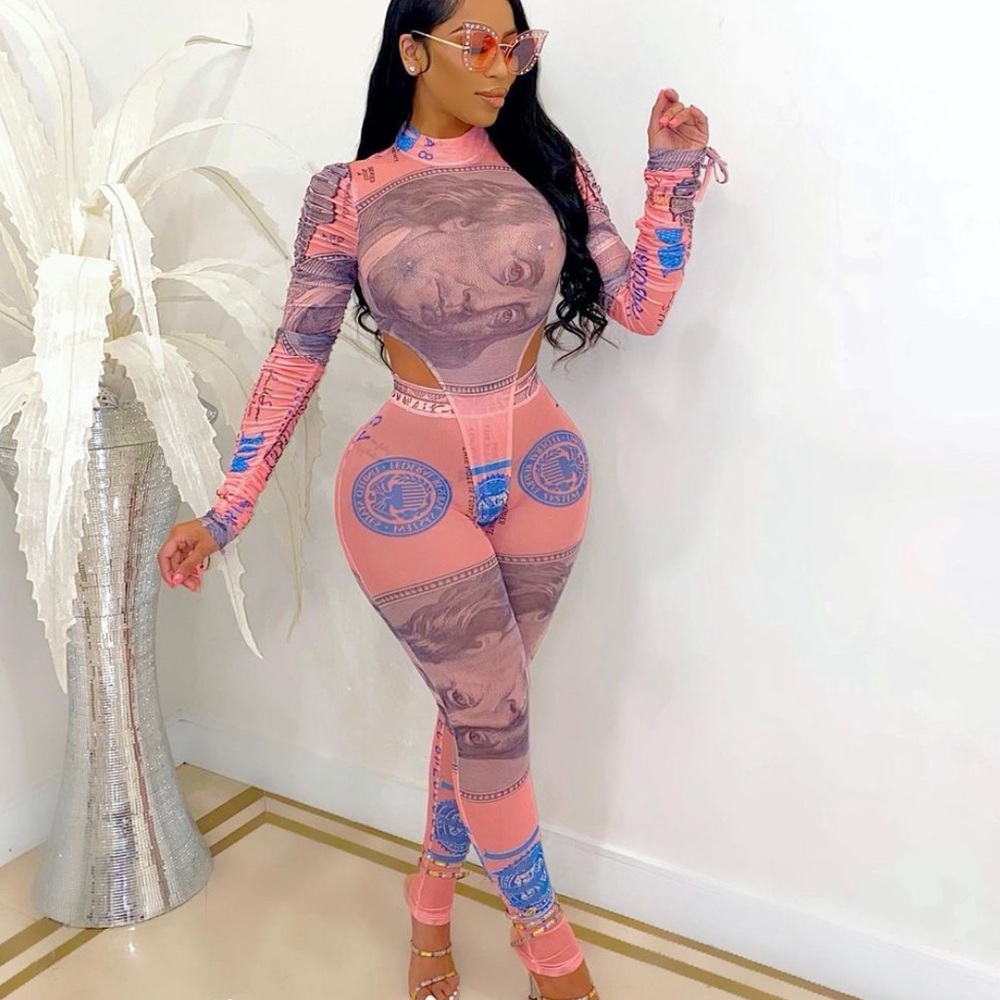 Pink Mesh Money Pant Set